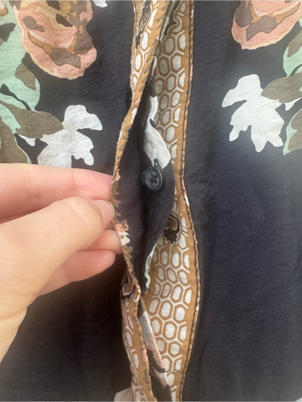 Anthropologie Black Floral Tiered Button-Front Dress with Tan Accents - Picture 2 of 4